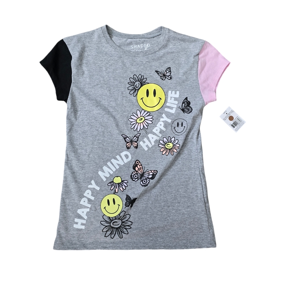 New With Tags Girls Size 10-12 Happy Mind Happy Life T-Shirt Flowers Happy Faces